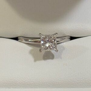 Moissanite Princess Cut Engagement Ring | 18K White Gold | Size 6.5